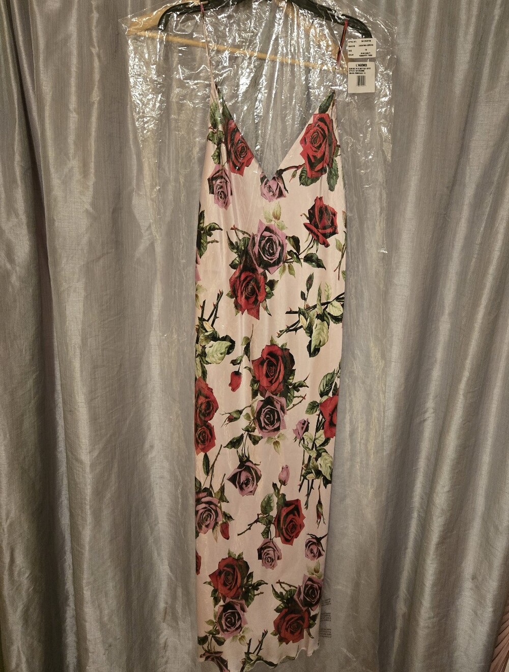 L'agence Seridie Silk Slip Dress, Pink Multi Romantic Rose Size 10 - Picture 2 of 6